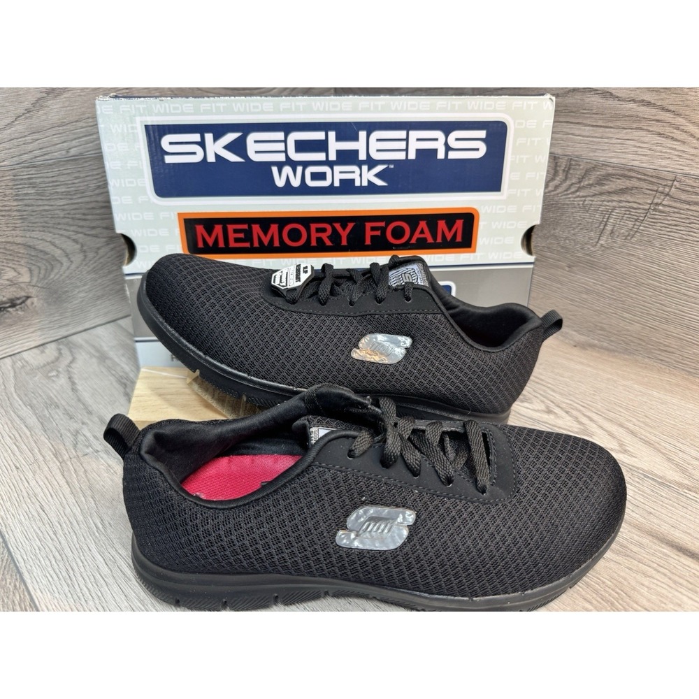 Skechers Ghenter Bronaugh Womens Work Shoes Sz 8  Athletic Black Mesh Sneakers